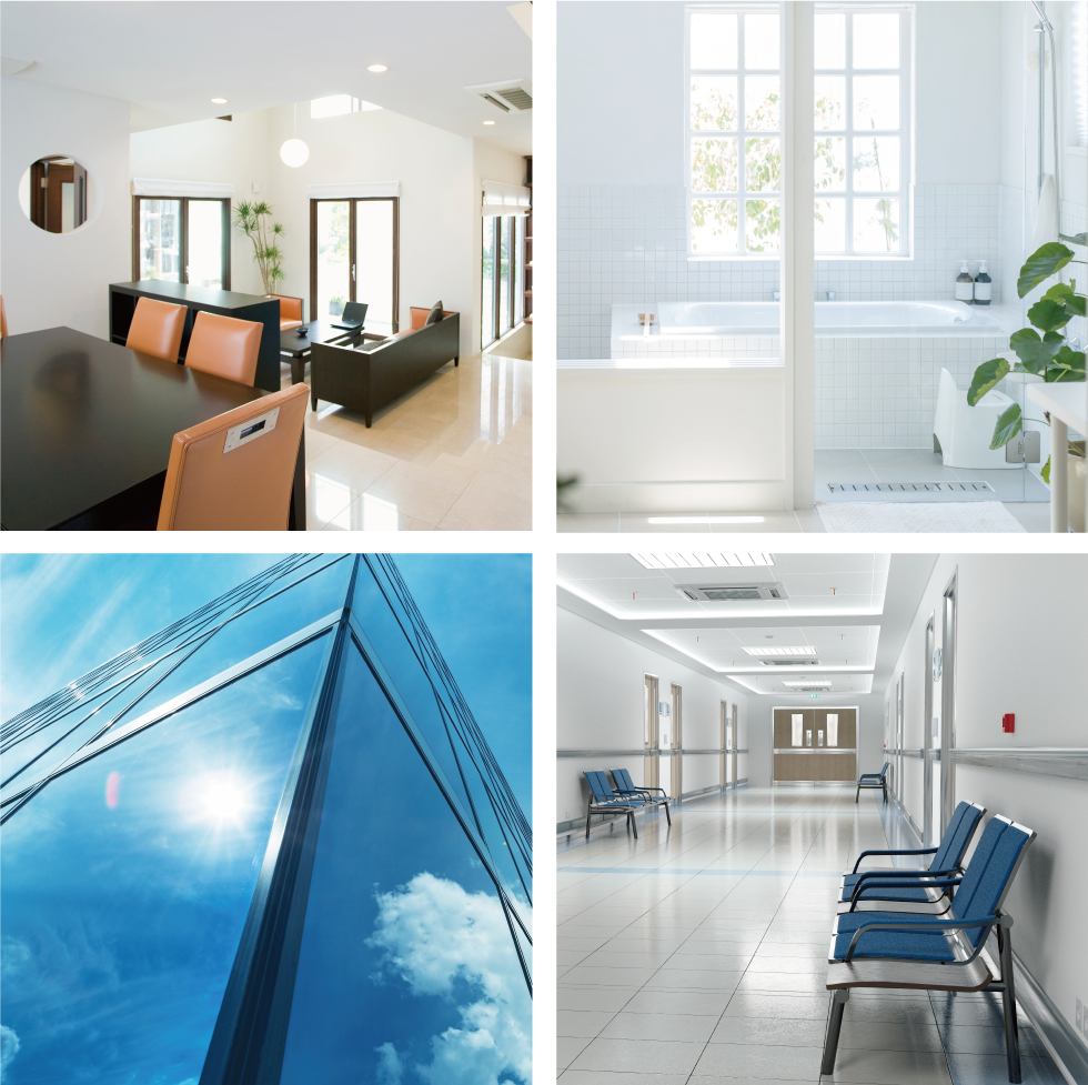 中央ハウスクリーン株式会社の事業内容イメージ SP | ハウスクリーニング | ビル、アパート、マンション、学校、病院施設の建物管理清掃